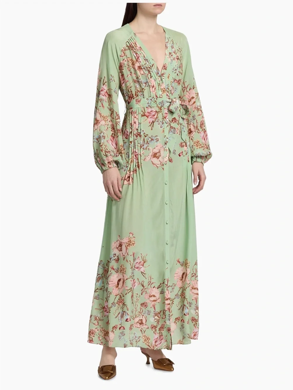 NWT Hemant and Nandita Ezra floral pin-tuck Maxi Dress Sz M - Picture 2 of 7